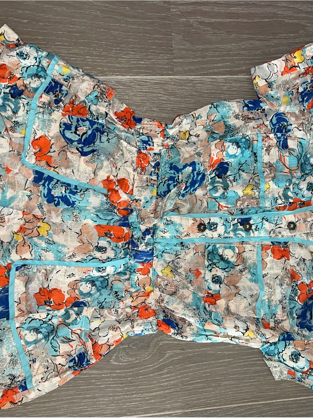 Zimmermann Multicolor Floral Print Top in Blue, Coral & Turquoise